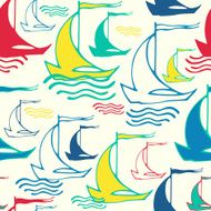 Seamless pattern with decorative retro sailing ships on waves