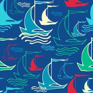 Seamless pattern with decorative retro sailing ships on waves N2