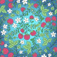 seamless raspberry and green leaves
