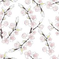 Cherry branch in blossom isolated on white background Seamless texture
