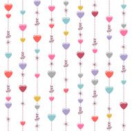 Seamless hanging hearts and stars background on white
