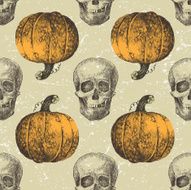 Halloween seamless with sculls and pumpkins