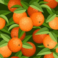 Seamless background with oranges and leaves Vector illustration