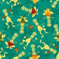 Seamless pattern of cartoon tribal musicians