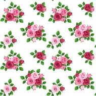 Vector seamless pattern with red and pink roses on white