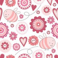 Seamless Cute Bee and Flowers