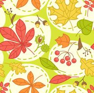 Seamless green pattern with colorful autumn leaves