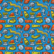 seamless pattern with cute sea monsters N2