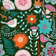 Seamless texture with flowers and birds N39