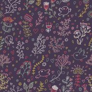 Cartoon pattern with birds and flowers