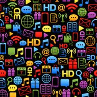 vector communication pattern made from colorful network icons on black