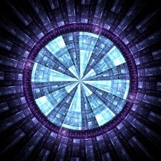 Computer generated illustration rendered fractal solar blue N5