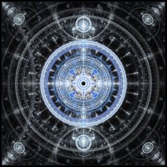 Computer generated illustration rendered fractal solar blue N6