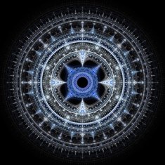 Computer generated illustration rendered fractal solar blue N7