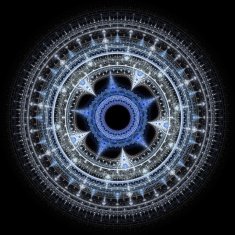 Computer generated illustration rendered fractal solar blue N8