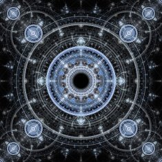 Computer generated illustration rendered fractal solar blue N9