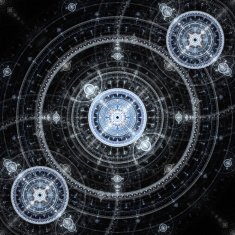 Computer generated illustration rendered fractal solar blue N10