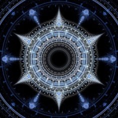 Computer generated illustration rendered fractal solar blue N11