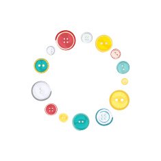 Decorative Circle of Sewing Buttons over white