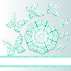 illustration background with butterflies and flower of lace