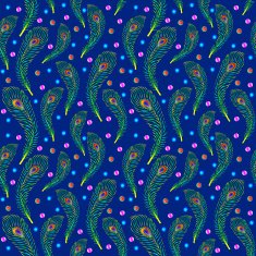 seamless background with peacock feathers and jewels