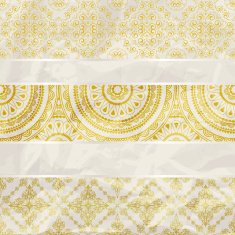 floral borders on crumpled golden foil paper texture