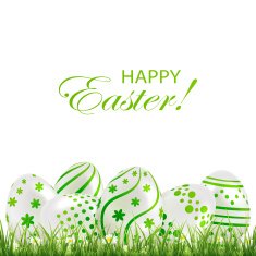 Green Easter eggs in the grass