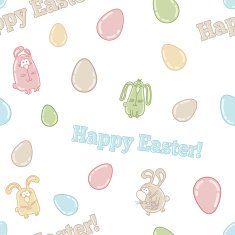 Seamless vector pattern with cute easter eggs bunnies