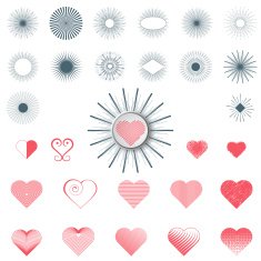 Set elements labels heart and rays