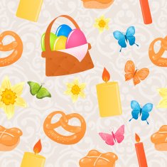 Vector cute Easter seamless pattern with colorful items