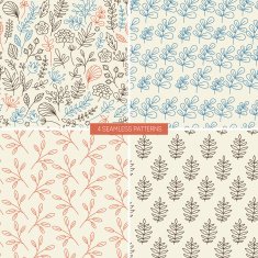 Lineart floral seamless patterns Vector illustration