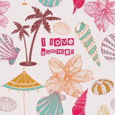 Background in retro style with palm trees on the beach