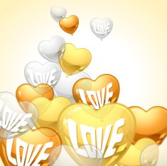 Background with flying balloons in the shape of a heart N2