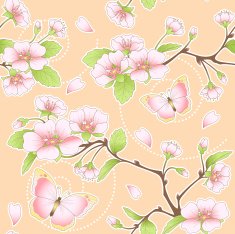 Sakura and butterflies seamless pattern