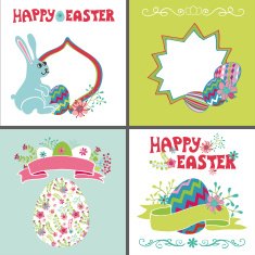 Easter card set Cute cartoon rabbit egg floral decor