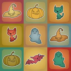 Vector background of Halloween-related objects and creatures