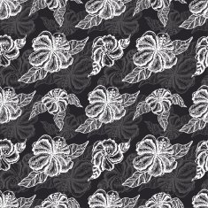 Seamless pattern with white flowers on a black background