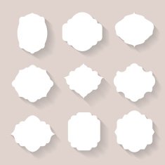 Set of white silhouette frames or cartouches for badges