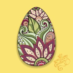 Vector Holiday Floral Easter Egg with Inscription Happy N6
