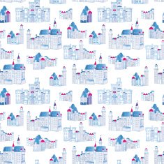 Winter medieval castles vector seamless print