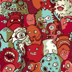 Monsters and cute alien - seamless pattern