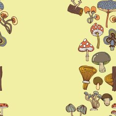 Seamless vector border of different mushrooms N6