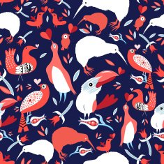 Bright floral pattern with birds N3
