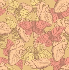 Sketch moth and heart in vintage style N2