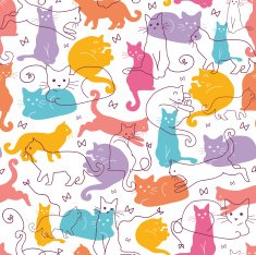 Cats Silhouettes Seamless Pattern Background