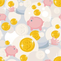 Seamless texture with saving pigs and money