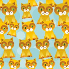 Seamless background with funny cats on blue background Vector N2