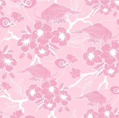 Birds on cherry tree seamless pattern