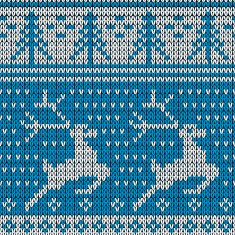 Blue knitted background with the deer Vector illustration