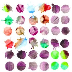 vector watercolor set of 36 round brush stains isolated